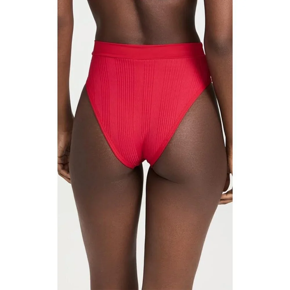NEW l*space Frenchi Ribbed High Waisted Bikini Bottom in Lipstick Red Sz. S